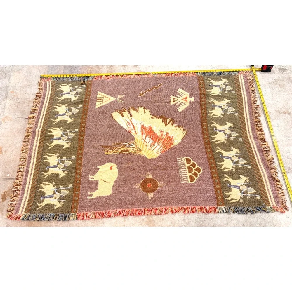 Vintage Native American Southwest Woven Throw Blanket Wall Tapestry Fringe 49x72